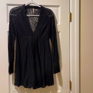 Free People Long Sleeve Black Lace Dress